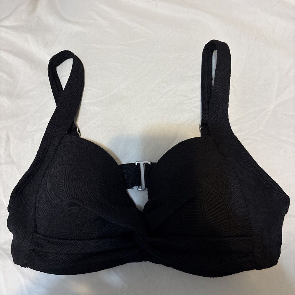 Lands End Black Paisley Textured Twist Underwire Bikini Top Women's Size 4 Swim